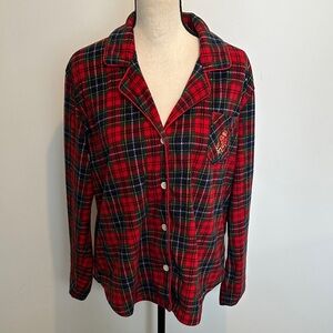 Ralph Lauren Red and Green Plaid Pajama Shirt Medium Old Money Soft and Cozy